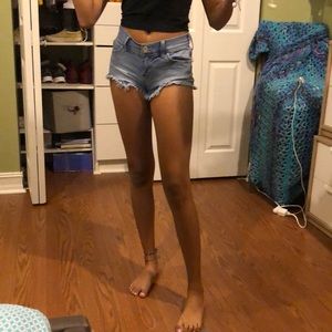 A distressed jean short from hollister